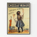 Poster pubblicitario vintage Cioccolato Menier con bambina che scrive alla lavagna