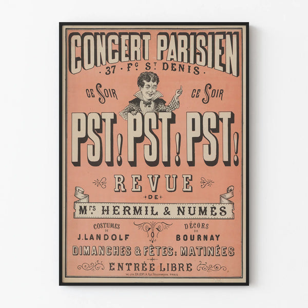 Poster vintage Concerto Parigino Pst! Pst! Pst! Rivista Mrs Hermil & Numès