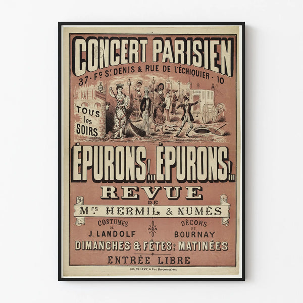 Poster vintage concerto parigino, puliamo, rivista, decorazione murale