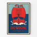 Poster vintage Die Woche con barca rossa su sfondo blu