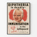 Poster vintage di sensibilizzazione alla vaccinazione contro la difterite