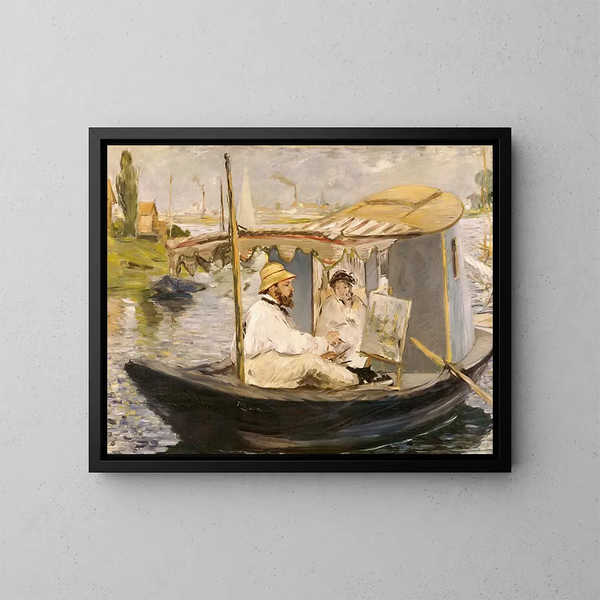 Claude Monet che dipinge nella sua barca-studio - Édouard Manet — quadro incorniciato alla parete