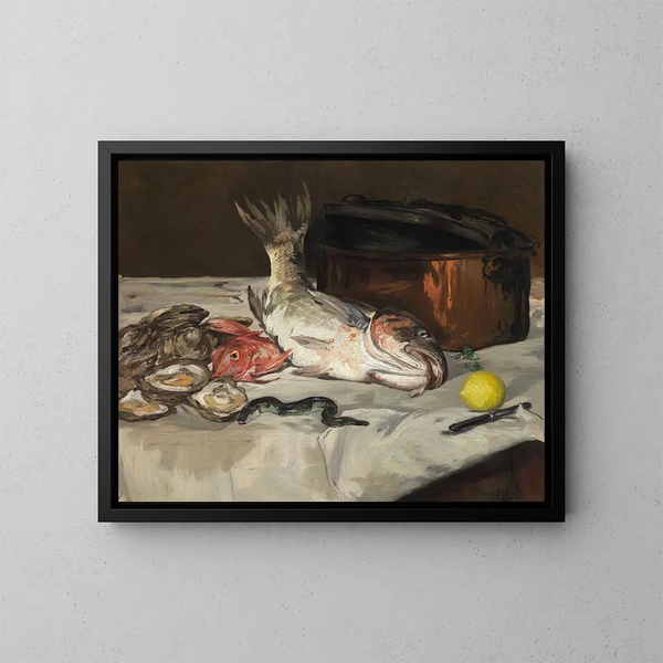 Natura morta con pesci - Édouard Manet — quadro incorniciato alla parete