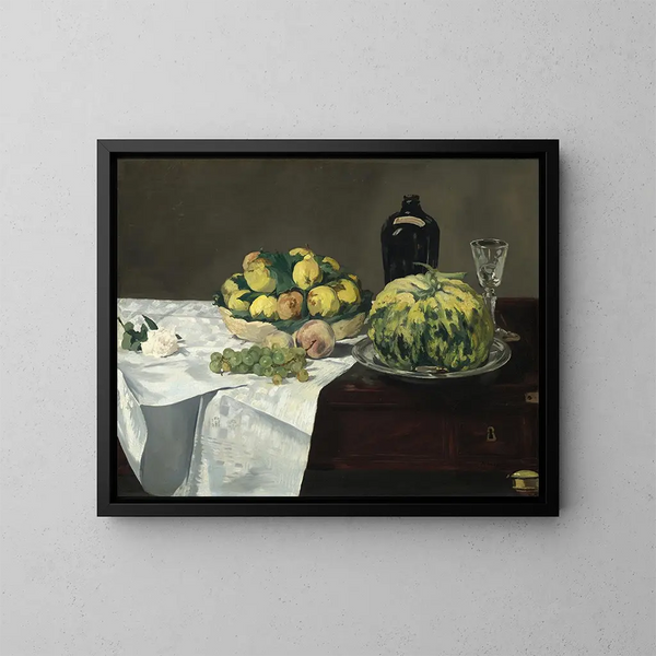 Natura morta con melone e pesche - Édouard Manet — quadro incorniciato alla parete