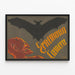 Poster vintage Ernemann Camera con demone e pipistrello — quadro incorniciato alla parete