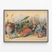 Poster vintage cinque clown scena comica con carriola — quadro incorniciato alla parete