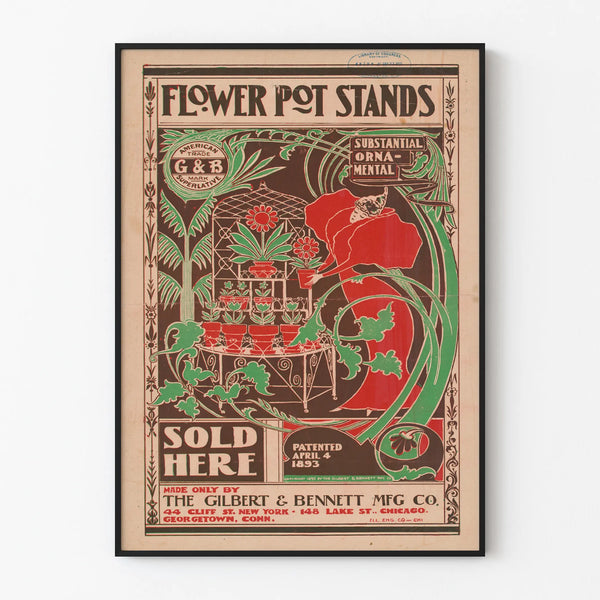 Poster vintage decorazione murale Supporti per vasi di fiori 1895