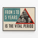 Poster educativa vintage sul periodo vitale da 1 a 5 anni — quadro incorniciato alla parete