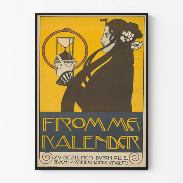 Poster decorativo Art Nouveau con donna e clessidra