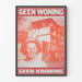 Poster vintage rosso con ritratto e edificio distrutto