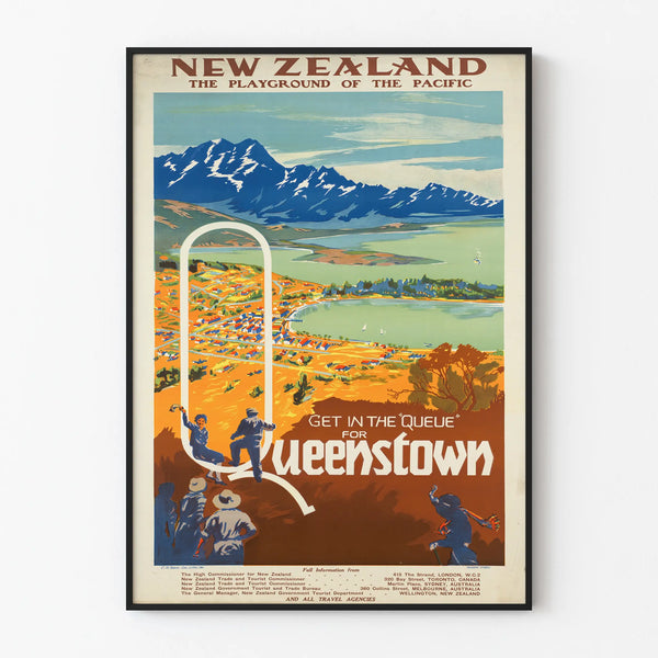 Poster vintage di Queenstown, Nuova Zelanda, decorativo