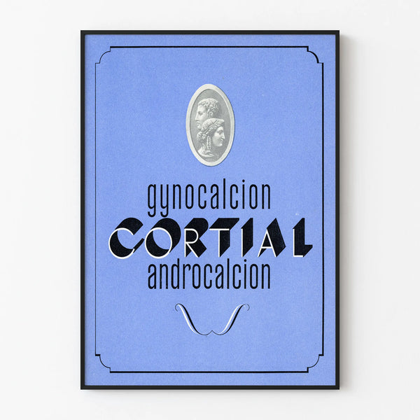 Poster vintage Cortial Gynocalcion Androcalcion Blu