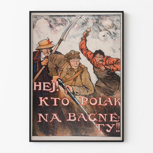 Poster di propaganda in stile storico polacco con soldati in combattimento