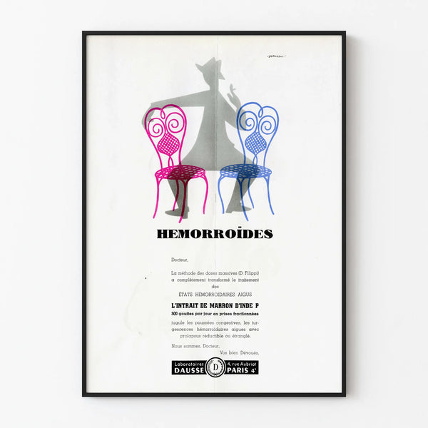 Poster pubblicitario vintage "Emorroidi" di Bernadac, decorazione murale medica