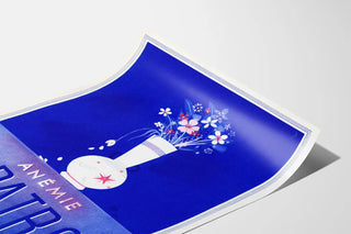 Poster vintage Hépatrol Anémie in blu e rosa