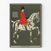 Poster vintage cavallo e cavaliere con cappotto rosso