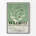 Poster vintage cartina illustrata dell'Illinois - guida storica e descrittiva