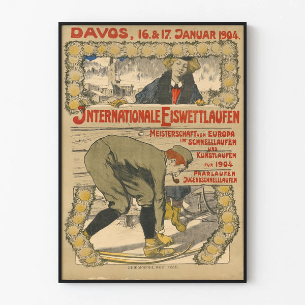 Poster vintage competizione pattinaggio Davos 1904