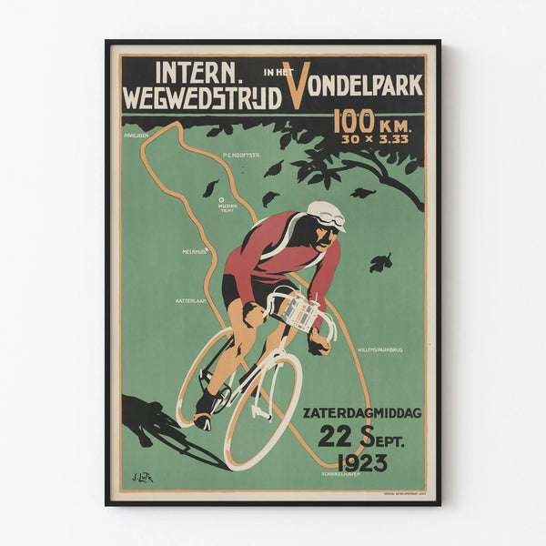 Poster vintage della corsa ciclistica internazionale Vondelpark 1923