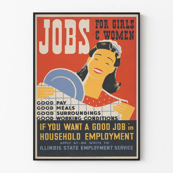 Poster vintage Jobs for Girls & Women - Decorazione murale retrò impiego femminile