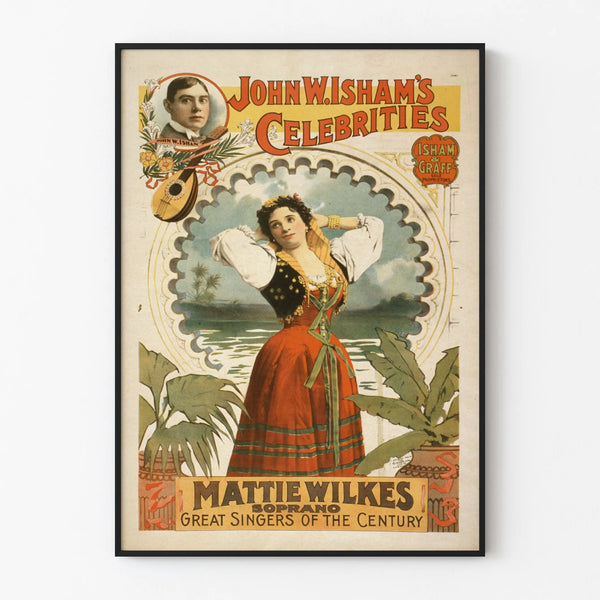 Poster vintage John W. Isham Celebrità Mattie Wilkes Soprano