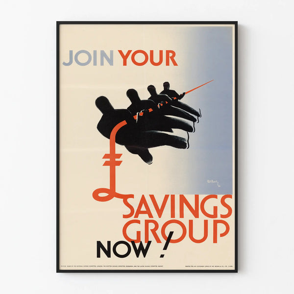 Poster vintage Join Your Savings Group Now per decorazione da parete