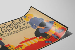 Poster vintage per bambini in uniforme militare e bambina con il diabolo — vista dell’opera