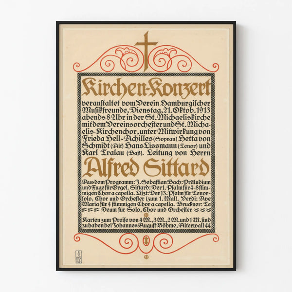 Poster vintage del concerto della chiesa 1913 decorazione murale classica