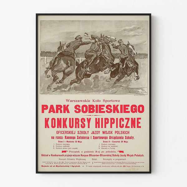 Poster vintage concorso ippico Park Sobieskiego - scuola di cavalleria polacca
