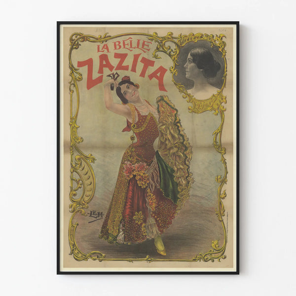 Poster decorativo vintage La Belle Zazita in abito festivo
