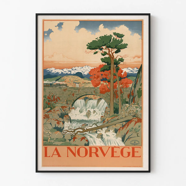 Poster decorativo da parete vintage La Norvegia cascata e treno