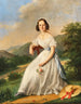 Una donna elegante con un cappello fiorentino in un paesaggio - Lise Bruyère — vista dell’opera