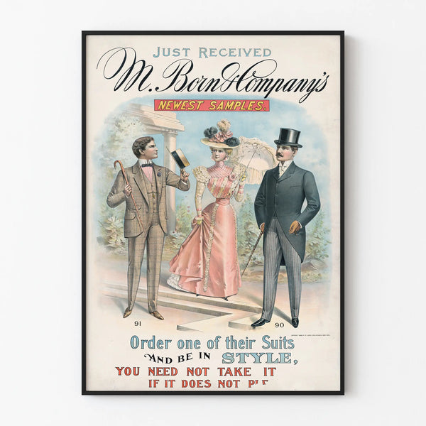 Poster pubblicitario vintage M. Born & Company costumi eleganti
