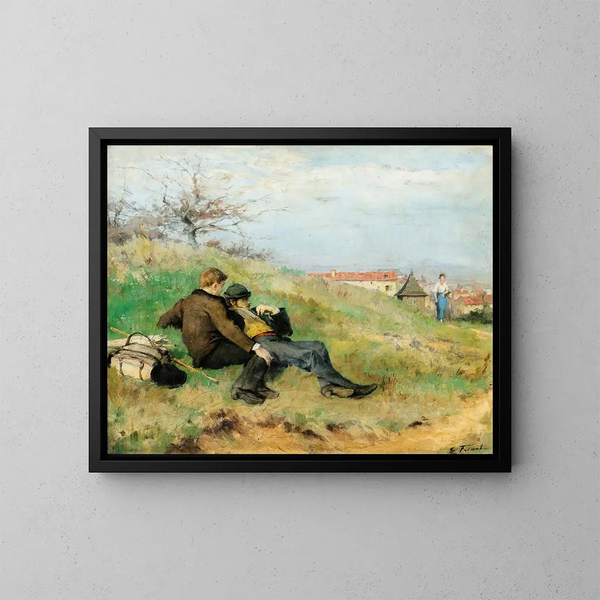 Mathias Schif e Camille Martin seduti in campagna - Émile Friant — quadro incorniciato alla parete