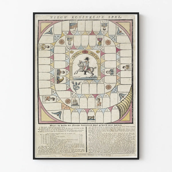 Poster del gioco da tavolo antico Nieuw Koninklijk Spel - Decorazione murale vintage