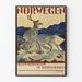 Poster vintage Deco murale Norvegia notte d'estate con renne