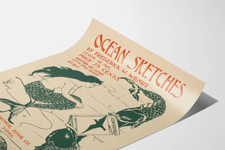 Poster vintage Ocean Sketches - Illustrazione sirena e pesci