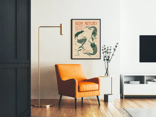 Poster vintage Ocean Sketches - Illustrazione sirena e pesci