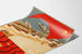 Poster vintage Odessa URSS con porto e bandiera sovietica