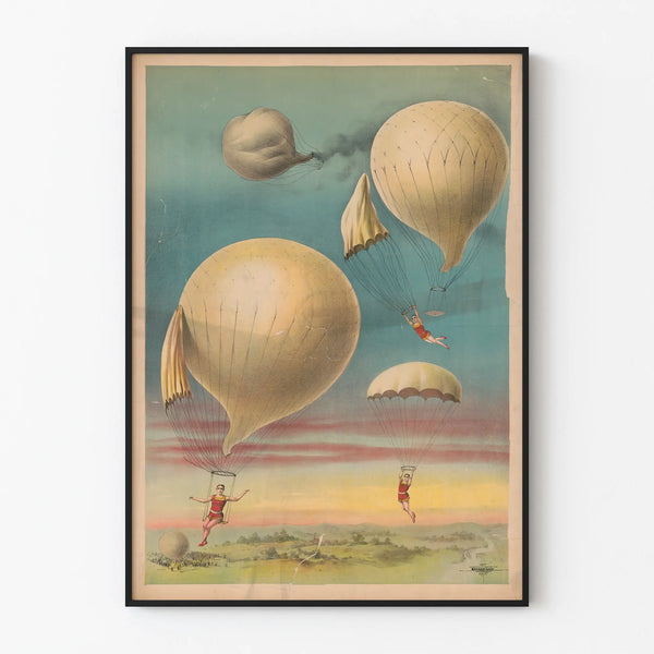 Poster vintage di paracadutismo e mongolfiere