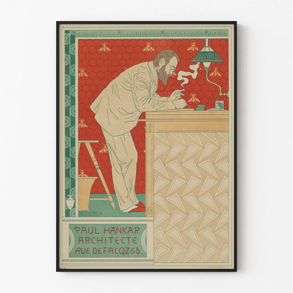Poster vintage Paul Hankar architetto di A. Crespin