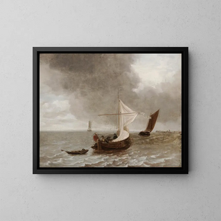 Bateaux a vela in una brezza - Scuola di Jan van de Capelle — quadro incorniciato alla parete