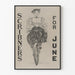 Poster vintage Scribners per giugno con donna in bicicletta