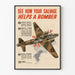Poster di propaganda 'Vedi come il tuo salvataggio aiuta un bombardiere' - Decorazione murale vintage