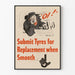 Poster vintage che segnala la sostituzione delle gomme lisce