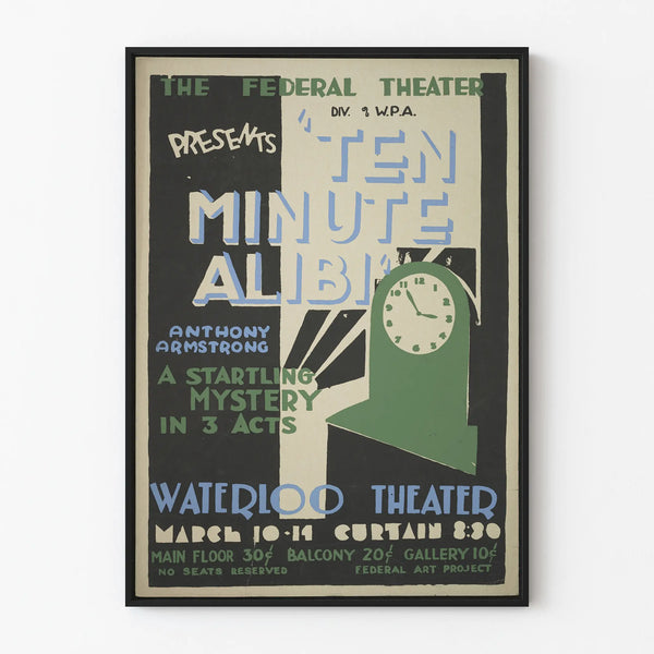 Poster vintage teatro Ten Minute Alibi – Decorazione murale retrò
