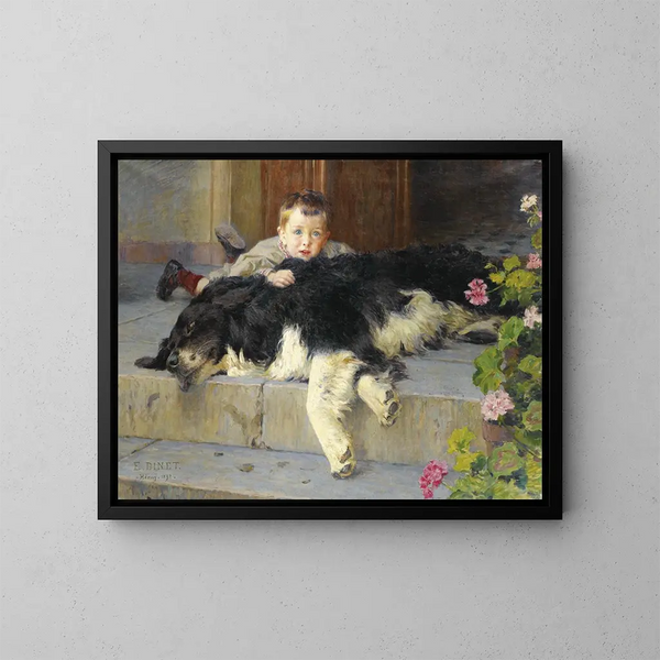 Il piccolo ragazzo con il cane - Étienne Dinet — quadro incorniciato alla parete