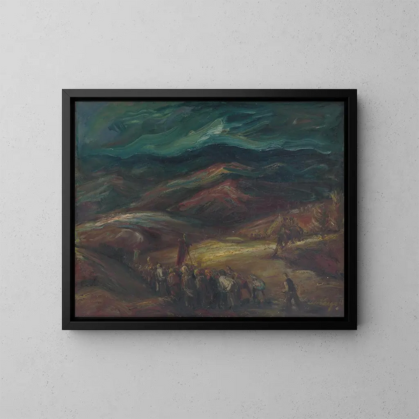 Paesaggio con processione - Ludovit Varga — quadro incorniciato alla parete