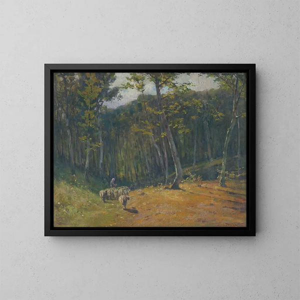 Foresta con pecore - Ludovit Ordok — quadro incorniciato alla parete