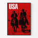 Poster decorativo USA Cowboys in silhouette nera su sfondo rosso